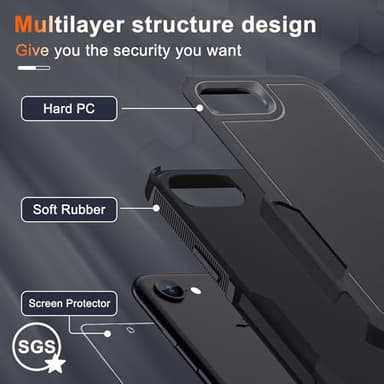 RMOCR for iPhone 16E Case with Screen Protector,Military Grade Heavy Duty Shockproof Phone Cover with Wrist Lanyard Strap for iPhone 16E 2025 Released,Black Matte - Image 2