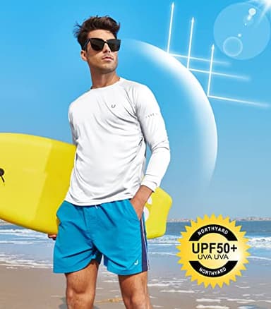 NORTHYARD Men's Sun Protection UPF 50+ Shirts Long Sleeve Running Workout Athletic Gym Shirt UV Swim Fish Rash Guard Hiking White XL - Image 3