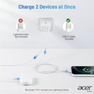 Acer USB C Charger Block, 3-Pack 20W Dual Port Type C Fast Charging, Wall Plug Adapter with 3-Pack 6.6FT Fast Power Cables Compatible with iPhone 16/15/ iPad Pro/ Air/ AirPods, iwatch, Galaxy - Image 2