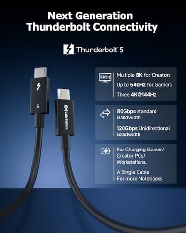 Cable Matters [Intel Certified] 80Gbps Thunderbolt 5 Cable with up to 120Gbps Bandwidth Boost and 240W Charging - 1m / 3.3ft, Compatible with Thunderbolt 4, USB4, and USB C, Black - Image 2