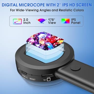 Pocket Digital Microscope for Adults Kids: 100X Handheld Magnifying Glass with Light, USB Coin Magnifier for Collector, Portable Jewelers Loupe with 2" Screen, Mini Scope for Trichome - Image 2