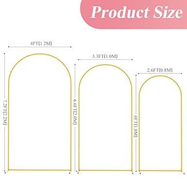 Fomcet Metal Arch Backdrop Stand Set of 3 Gold Wedding Arch Stand 7.2FT & 6.6FT & 6FT Arched Backdrop Frame for Birthday Party Baby Shower Graduation Ceremony Decoration - Image 2