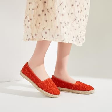 BABUDOG Women's Black Flats with Flower Embroideried,White Lace Ballet Flats,Comfortable Dress Flats(Orange.US8) - Image 6