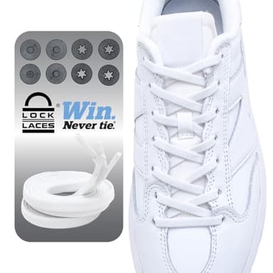 Lock Laces Flat Laces No-Tie Shoelaces – Stylish No-Show Elastic Laces for Casual & Fashion Shoes – One-Size, Easy to Install (White) - Image 1