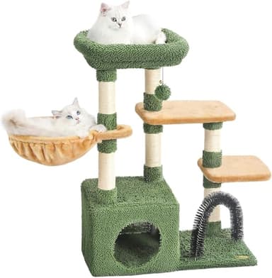 HOOPET 32IN Cactus Cat Tree for Indoor Cats - Multi-Level Cat Tower with Hammock, Condo, Scratching Posts, Self-Grooming Brush & Play Ball - Space-Saving Cat Furniture for Small Apartments - Image 1
