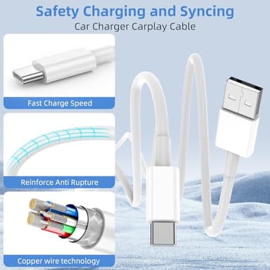 Car Carplay for iPhone 17 16 15 Charger Cord, 2Pack [3FT+6FT] USB A to USB C Charging Cable for Apple 17 16 15 Pro/Pro Max/Plus Type C Cord, for iPad Pro 12.9/11, Air 5th/4th Gen - Image 2