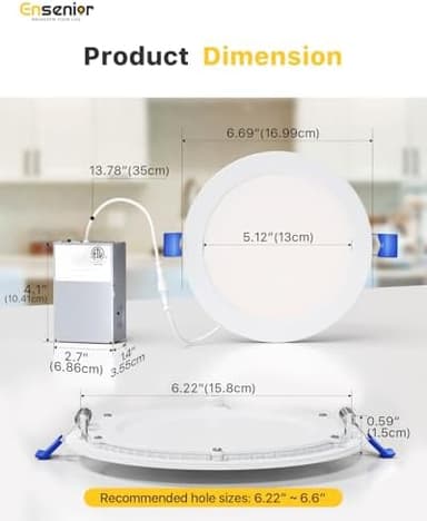 Ensenior 24 Pack 6 Inch LED Recessed Ceiling Light, Dimmable, 2700K-5000K 5CCT, 1200LM 12W 120V, High Brightness Canless Wafer Downlight - ETL&FCC&IC - Image 4