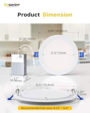 Ensenior 12 Pack 6 Inch LED Recessed Ceiling Light, Dimmable, 6000K Clear White, 1050LM 12W 120V, High Brightness Canless Wafer Downlight - ETL&FCC&IC - Image 5