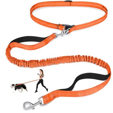 Laqibak Hands Free Dog Leash, Adjustable Waist Leash for Dog Walking, Dual Bungee 4.2-6.7 Feet Long with Reflective Stitches for Walking Hiking Running, Fits 26"- 43" Inch Waist, Orange - Image 1
