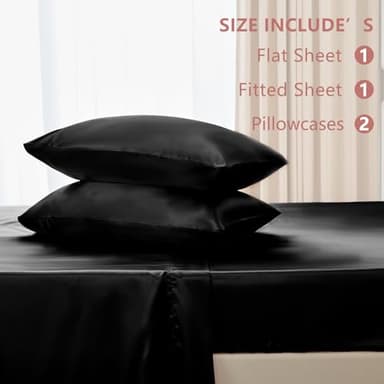 CozyLux Satin Sheets King Size - 4 Piece Black Bed Sheet Set with Silky Microfiber, 1 Deep Pocket Fitted Sheet, 1 Flat Sheet, and 2 Pillowcases - Smooth and Soft - Image 6