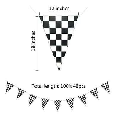 Piokio 100ft Black and White Checkered Flag Banner Racing Birthday Decorations, for Nascar Cars Party Supplies - Image 3