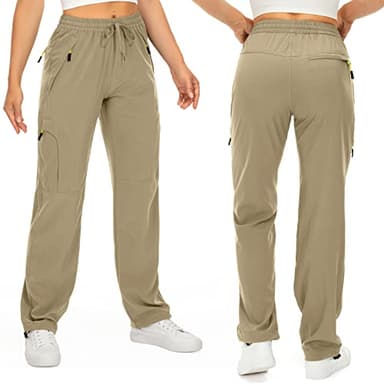 Women's Hiking Cargo Pants Quick Dry UPF50+ Outdoor Pants for Women Fishing Safari Travel Stretchy Pants with Pockets,6608,Khaki,XL - Image 2
