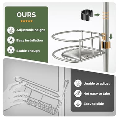 HAMITOR Corner Shower Caddy Tension Pole: 4-Tier Rust-Resistant Adjustable Bathroom Organizer Shelves - 47-121 Inch No-Drill Quick Installation - Space-Saving Storage for Renters Family - Silver Gray - Image 3