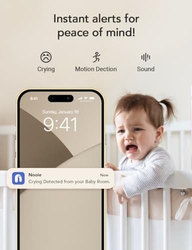 nooie 2K Smart WiFi Baby Monitor with Camera and Audio, Smartphone App Control, Temperature Sensor, Motion & Cry Detection, IR Night Vision, 2-Way Talk, Cloud & SD Card Storage, Ideal for New Moms - Image 6