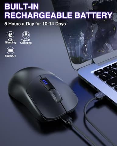 AULA SC580 Wireless Gaming Mouse, Tri-Mode 2.4G/BT5.0/USB-C Gaming Mouse, 12000 DPI Rechargeable Wireless Mouse with 6 Programmable Buttons, Ergonomic Computer Mouse for Laptop/PC/Mac/Tablet - Image 6