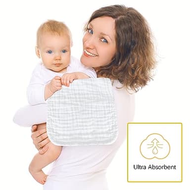 Lovely Care 12 Pack Muslin Burp Cloths 100% Cotton Muslin Cloths Large 20''x10'' Extra Soft and Absorbent Baby Burping Cloth - White - Image 2