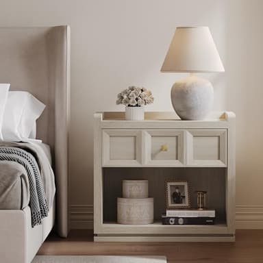 SICOTAS Night Stand Set 2, 26" Wide Nightstands with Drawer, Large Queen Size Nightstands Set of 2, Modern Bedside Table for Bedroom, Side End Table, Grey White Oak - Image 7