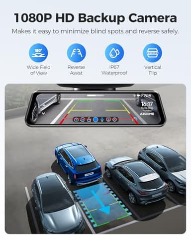AZDOME PG17 12" 4K Mirror Dash Cam Front and Rear, Wi-Fi 6 Rear View Mirror Camera with 64GB Card, Voice Control Dash Camera for Car, Rearview Mirror Camera with GPS Night Vision Parking Assistance - Image 6