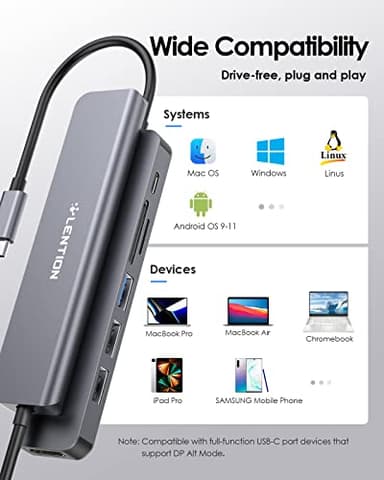 LENTION USB C Hub with 100W Charging, 4K HDMI, Dual Card Reader, USB 3.0 & 2.0 Compatible MacBook Pro, New Mac Air/Surface, Chromebook, More, Stable Driver Adapter (CB-CE18, Space Gray) - Image 7