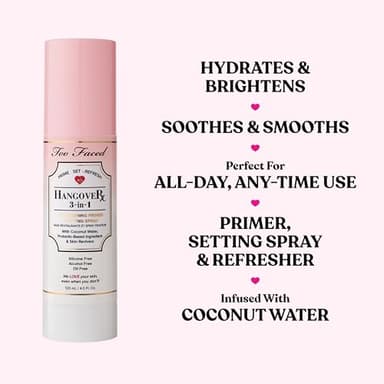 Too Faced Hangover 3-in-1 Primer & Setting Spray | Soothing & Hydrating Setting Spray for Face Makeup | Coconut Water | 4 Fl Oz, Clear - Image 2