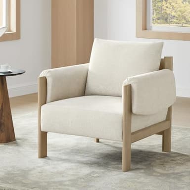 CHITA Accent Chair, Mid Century Modern Fabric Upholstery Armchair for Living Room, Grey Solid Wood Frame, Fabric in Linen - Image 1