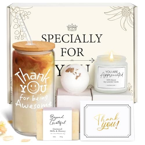 iAOVUEBY Thank You Gifts for Women, Teacher Appreciation Gifts, Employee Appreciation Gift for Coworkers Employees Teachers Nurse Secretary w Thanks Cards, Awesome Glass Cup - Image 1