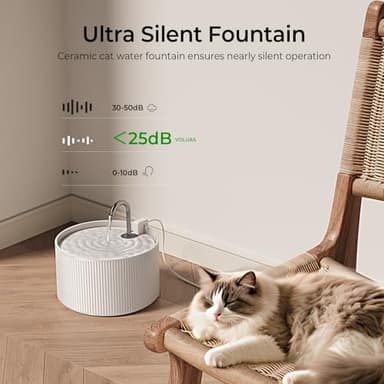 Voluas Ceramic Cat Water Fountain, 2.2L/74oz Cat Fountains for Drinking Indoor, Automatic Pet Water Dispenser with Ultra-Quiet Pump and Replacement Filter, Kitty Watering Supplies, Easy Clean BPA-Free - Image 2