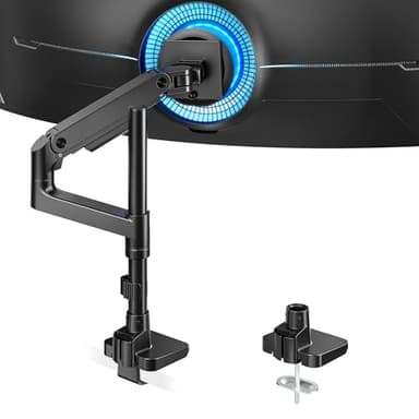 ARES WING Heavy-Duty Monitor Mount for 17-49 inches Ultrawide Curved Flat Monitors, Holds 44lbs, with 18" Extended Column for Desk, Adjustable Gas Spring, Black - Image 1