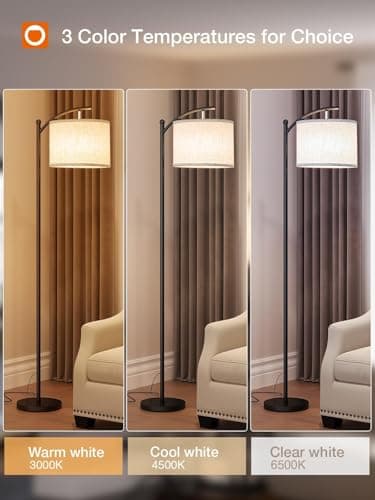 addlon Floor Lamp for Living Room with 3 Color Temperatures, Standing lamp with Linen lampshade for Bedroom, Office, Lamps with 9W LED Bulb Included - Black with Beige Lampshade - Image 5