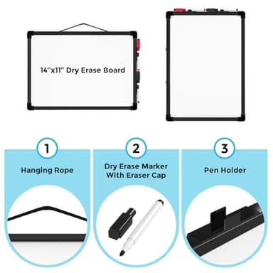 MaxGear Dry Erase Board Double-Sided, 14"x11" Mini Hanging Whiteboard, Small White Board with 2 Dry Erase Markers, Portable for Students - Planning, Drawing, Memo, to Do List, Black Frame - Image 2