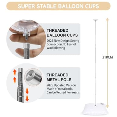 Toosci 2025 Upgraded Balloon Column Stand Kit, 7 Feet Height Adjustable Balloon Tower Pillar with Reusable Metal Telescopic Design for Graduation, Wedding, Baby Shower, Birthday Party Decoration - Image 3
