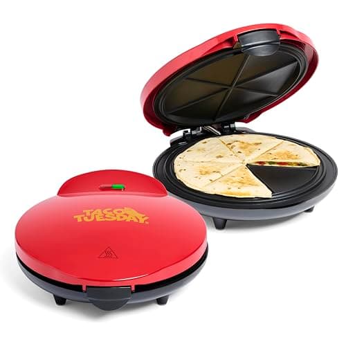 Taco Tuesday Deluxe 10-inch 6-Wedge Electric Quesadilla Maker with Extra Stuffing Latch, Red - Image 1