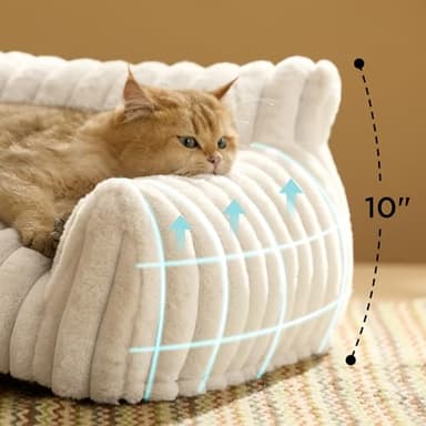 Bedsure Cute Cat Couch for Pets - Fluffy Cat beds with Premium Soft Corduroy Fleece, Fuzzy Cats beds for Indoor Cats with Removable Washable Cover, Supportive Pet Sofa, 24inch, Cream - Image 2