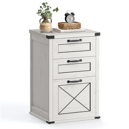 VASAGLE File Cabinet, Filing Cabinet with 3 Drawers, Printer Stand, Fit A4, Letter Size, Hanging File Folders, Modern Farmhouse Style, for Home Office, Rustic White UOFC054T73 - Image 1