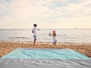 WEKAPO Beach Blanket - Sandproof Waterproof Extra Large Beach Mat | Oversized Sand-Free Lightweight Quick-Drying | Beach Vacation Essentials with Stakes & Corner Pockets (Grey, 9x7 FT) - Image 8