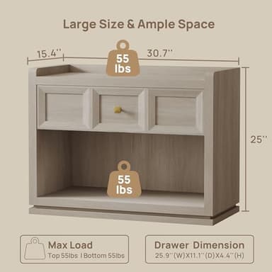 SICOTAS 31" Wide Nightstands Set of 2, Large Night Stands with Drawer, Oversized King Size Nightstand Bedside Table for Bedroom, Farmhouse End Side Table Set of 2 with Round Corners,Grey White Oak - Image 2