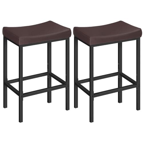 HOOBRO Bar Chairs, Set of 2 Counter Height Saddle Stools with Curved Surface, 24.8 Inches, 2.4" Thick Upholstery, for Kitchen and Dining Room, Brown and Black BC10BY01 - Image 1