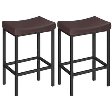 HOOBRO Bar Chairs, Set of 2 Counter Height Saddle Stools with Curved Surface, 24.8 Inches, 2.4" Thick Upholstery, for Kitchen and Dining Room, Brown and Black BC10BY01 - Image 1