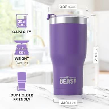 Beast 20 oz Tumbler Stainless Steel Vacuum Insulated Coffee Ice Cup Double Wall Travel Flask (Purple) - Image 3