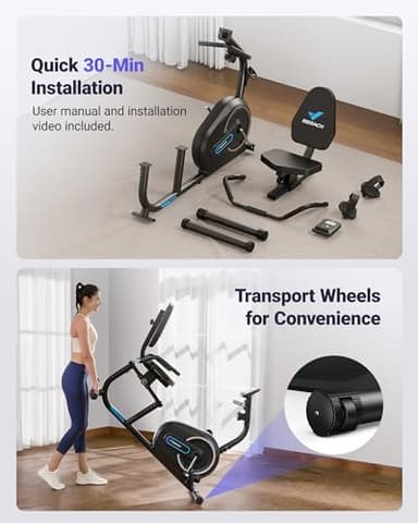 MERACH Recumbent Exercise Bike for Home with Smart Bluetooth and Exclusive App Connectivity, LCD, Heart Rate Handle, S08 Magnetic Recumbent Bikes, Black - Image 8
