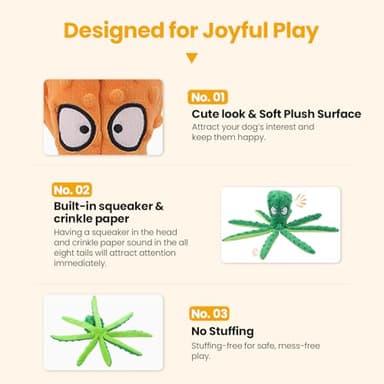 HGB Squeaky Dog Toys - Octopus No Stuffing Crinkle Plush Large Dog Toys to Keep Them Busy for Puppy Teething Chewing, Pet Supplies for Small, Medium, and Large Breeds, 2 Pack - Image 6