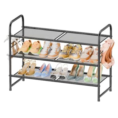 SUFAUY 3-Tier Mesh Shoe Rack, Closet Metal 33" Wide Shoe Shelf Heavy Duty, Black - Image 8
