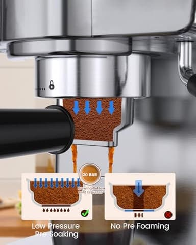 Frossvt Espresso Machine 20 Bar, Milk Frother Steam Wand, 60oz (1.8 Liters) Water Tank, 1350W for Home Barista Espresso Latte Macchiato and Cappuccino Maker - Image 3