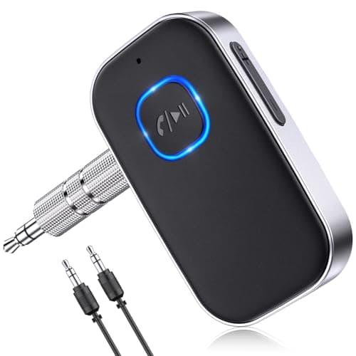 COMSOON Bluetooth Receiver for Car, Noise Cancelling 3.5mm AUX Bluetooth Car Adapter, Wireless Audio Receiver for Home Stereo/Wired Headphones, Hands-Free Call, 16H Battery Life - Black+Silver - Image 1