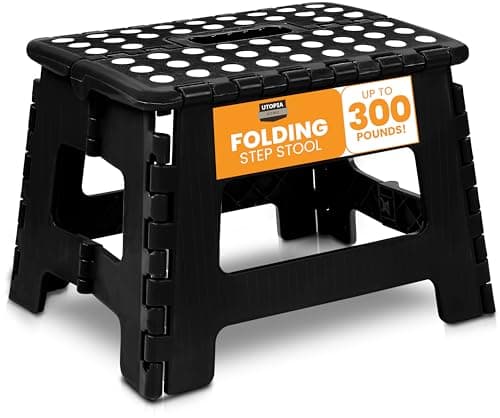 Utopia Home Folding Step Stool - (Pack of 1) Foot Stool with 9 Inch Height - Holds Up to 300 lbs - Lightweight Plastic Foldable Step Stool for Kitchen, Bathroom & Living Room (Black) - Image 1