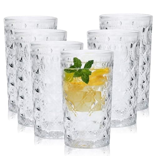 Drinking Glasses Set of 6,13oz High ball Glasses&Bar Same Style, Essential Glassware for Home, Suitable for Water, Juice, Milk, Cocktails, Whiskey, Iced Tea, Gift Giving - Image 1