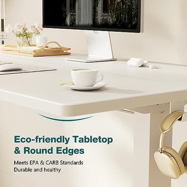 Elevon Electric Adjustable Height Standing Desk - 48 x 24 inch Sit to Stand Up Desk with Splice Board, Rising Home Office Computer Table with 2 Hook and Wire Hole for Work - Image 6