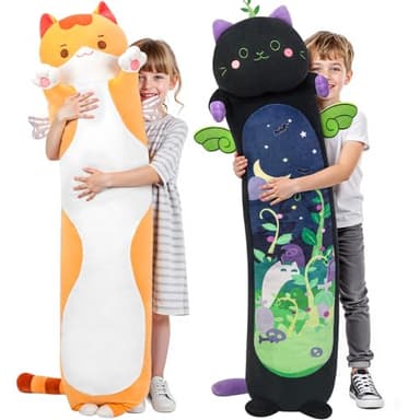 Mewaii Long Cat Plush 5 Sizes, 120% Extra Filling Giant Plushness Kids Body Pillow, Kawaii Cute Brown Cat Stuffed Animals Plushies, Big Long Body Pillow Cat Plush Gift for Girls 20” - Image 1