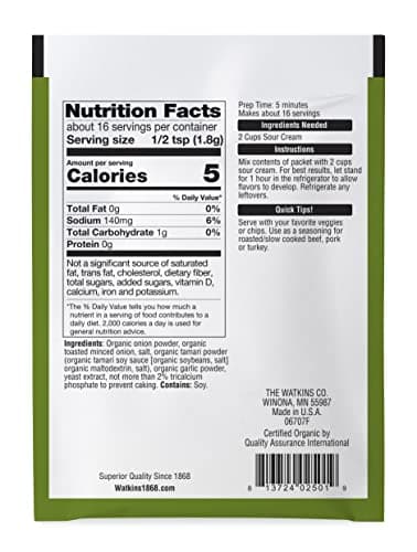 Watkins Organic Gourmet Dip Mix, Onion, 1.0 oz. Packets, 12-Pack - Image 3