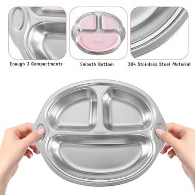 Mrs. Chou Stainless Steel Baby Suction Plates: Divided Plates for Babies and Toddlers, Made of 100% Food-Grade Materials Ideal for Baby-Led Weaning BPA-Free Toddler Feeding Dishwasher Safe PINK - Image 5